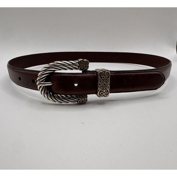 Fossil Leather Belt Twisted Rope Buckle Western Boho Style Brown Size Small main image 4